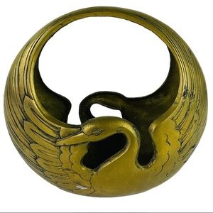 Vintage 1960s Brass Swan Cachepot Planter with Handle